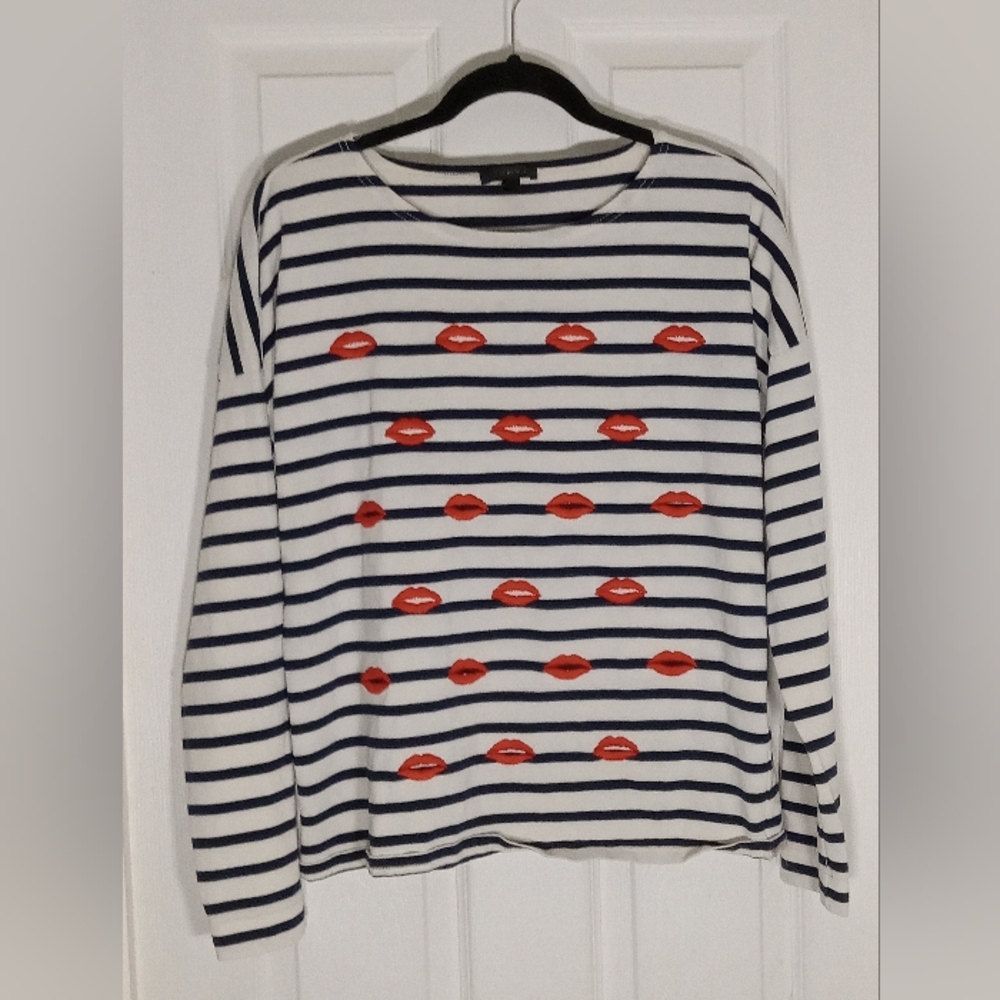 lip embroidered Design J.Crew long sleeve cotton t-shirt Medium